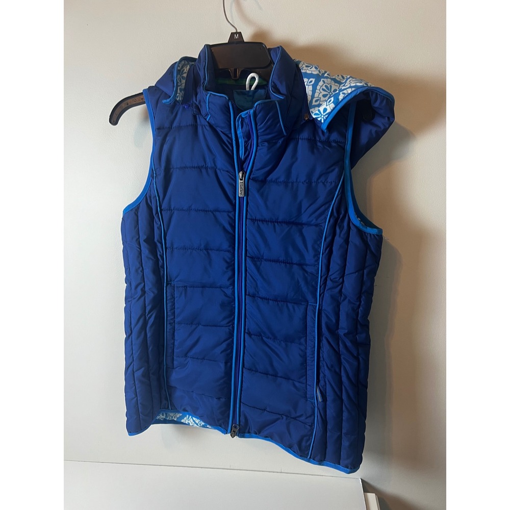 Hatley Blue Puffer Vest S/P Womens Hooded Full Zip Quilted Sleeveless Jacket
